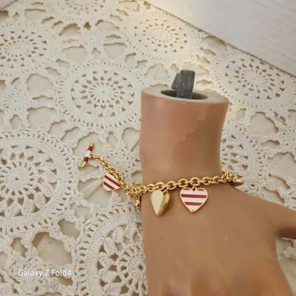 Talbots Gold and Red Heart Charm Bracelet - Picture 2 of 6